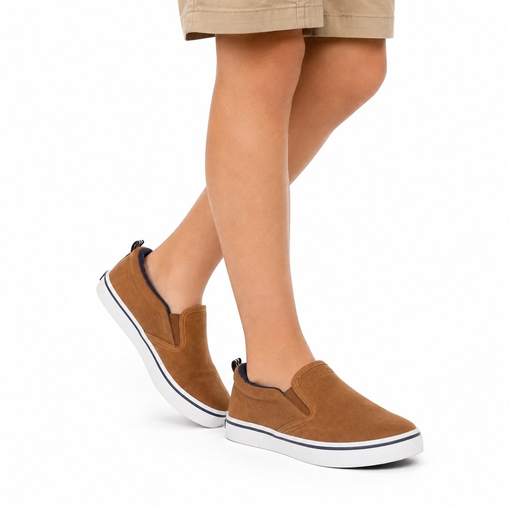 Nautica Akeley Slip On Sneaker Boys Size 1 Brown Loafer Shoe